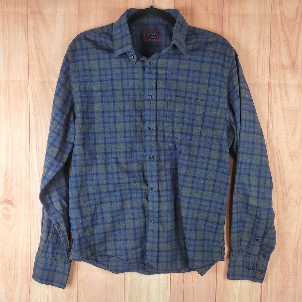 Untuckit Macari Shirt Mens Medium Gray Plaid Cotton Button Up Outdoor